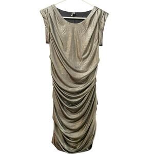 IRO Silver Metallic Gathered ruched Mini Dress Size 10